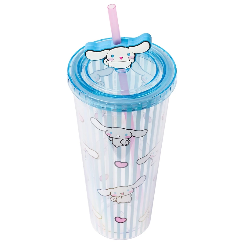 Sanrio Cinnamoroll Stripe Pattern 24oz Plastic Cold Cup with Lid And Topper Straw