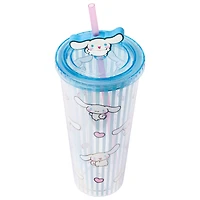 Sanrio Cinnamoroll Stripe Pattern 24oz Plastic Cold Cup with Lid And Topper Straw