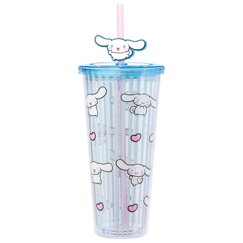 Sanrio Cinnamoroll Stripe Pattern 24oz Plastic Cold Cup with Lid And Topper Straw