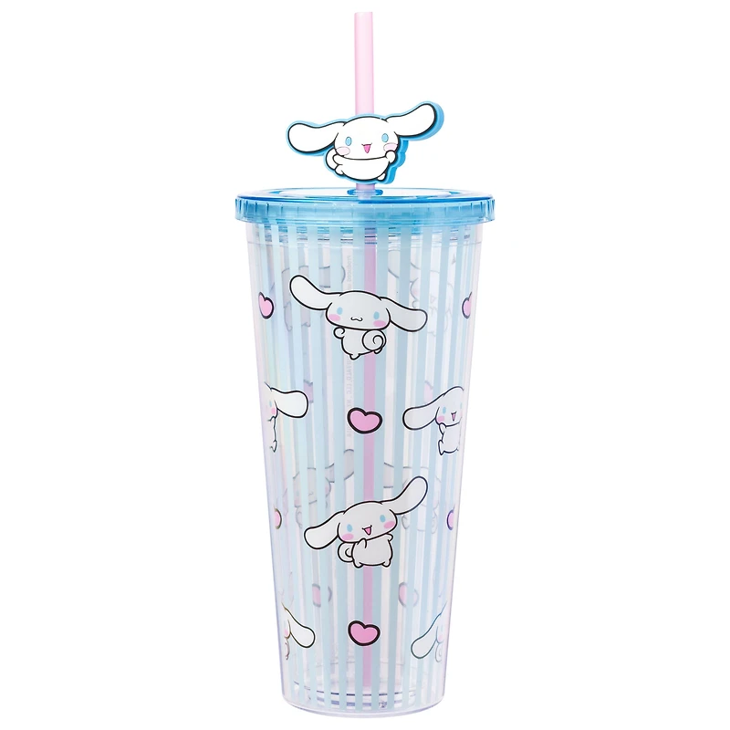 Sanrio Cinnamoroll Stripe Pattern 24oz Plastic Cold Cup with Lid And Topper Straw