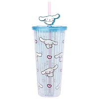 Sanrio Cinnamoroll Stripe Pattern 24oz Plastic Cold Cup with Lid And Topper Straw