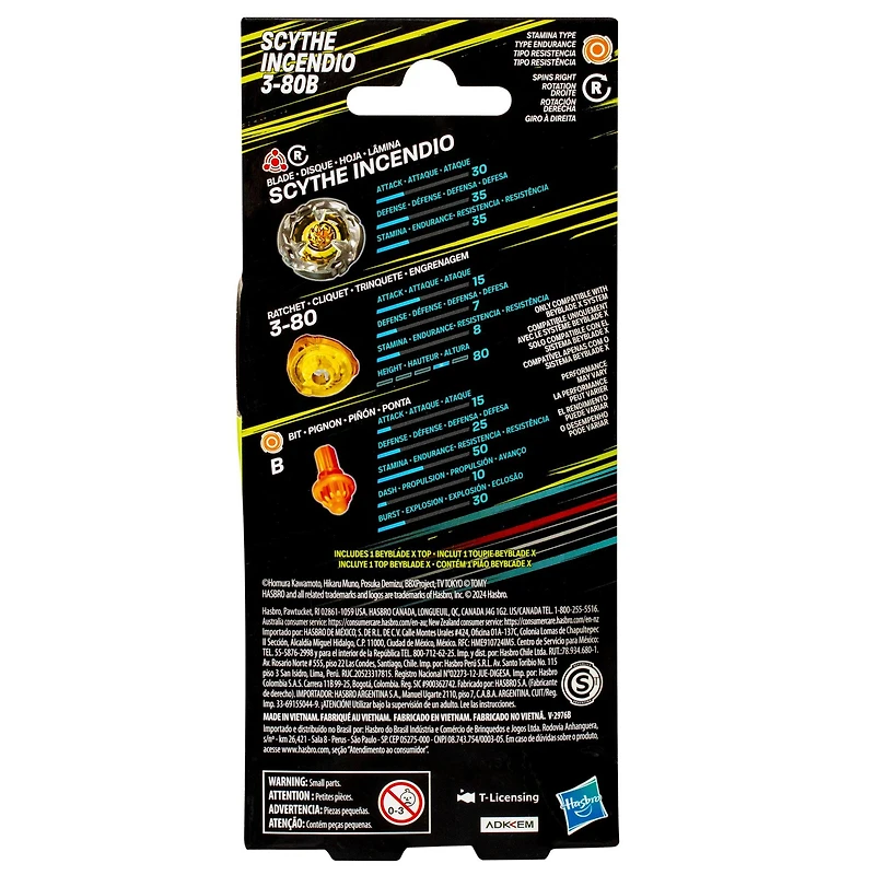Hasbro Beyblade X Scythe Incendio 3-80B Booster Set