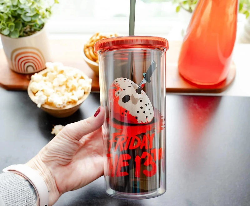 Friday the 13th Knife 20oz Plastic Cold Cup with Lid and Straw