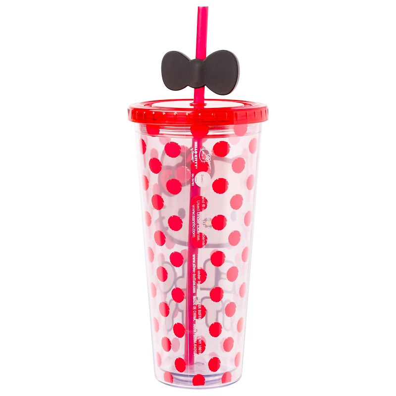 Sanrio Hello Kitty Face And Dots Red 24oz Plastic Cold Cup with Lid and Topper Straw