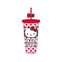 Sanrio Hello Kitty Face And Dots Red 24oz Plastic Cold Cup with Lid and Topper Straw