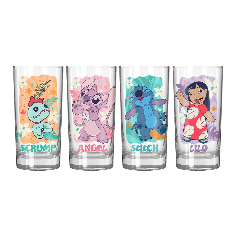 Lilo and Stitch Tropical Character Panels 4-Piece 10oz. Tumbler Glass Set