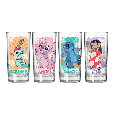 Lilo and Stitch Tropical Character Panels 4-Piece 10oz. Tumbler Glass Set