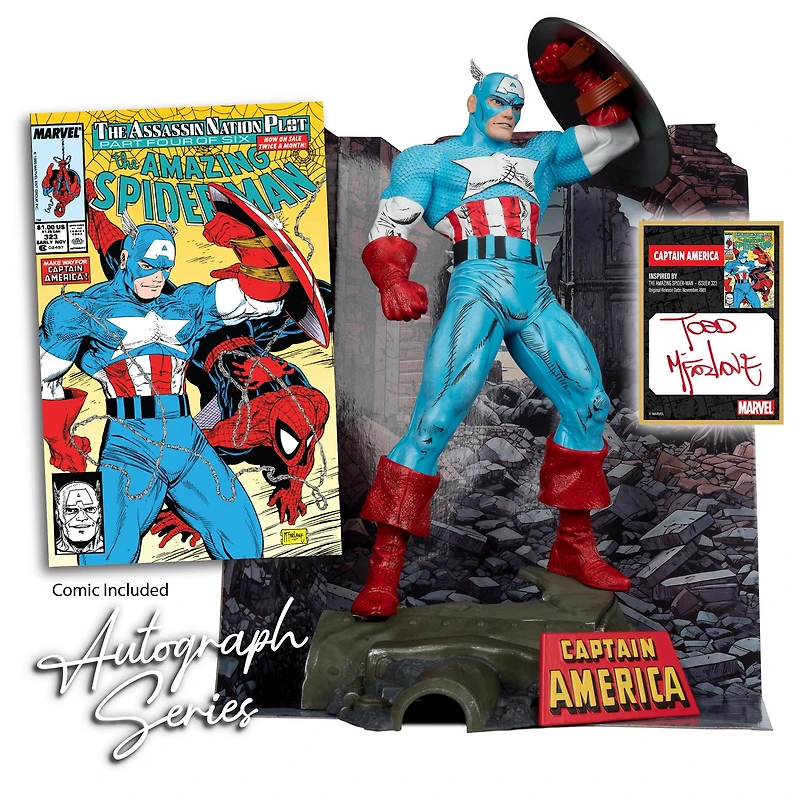 McFarlane Toys Marvel The Amazing Spider-Man (Issue 323) Captain America Statue with Todd McFarlane Autograph GameStop Exclusive
