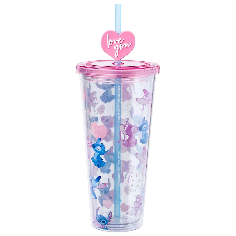 Lilo and Stitch Watercolor Angel and Stitch 24oz. Plastic Cold Cup