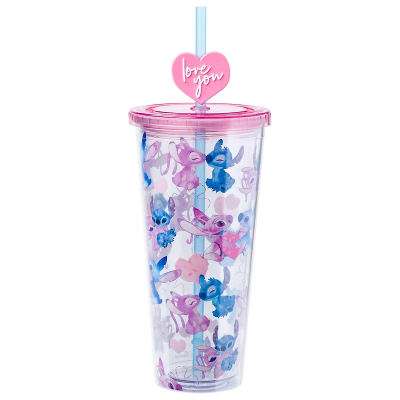 Lilo and Stitch Watercolor Angel and Stitch 24oz. Plastic Cold Cup