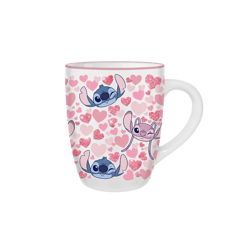 Lilo and Stitch - Stitch and Angel Hearts Pattern Glitter 25oz Jumbo Curved Ceramic Mug