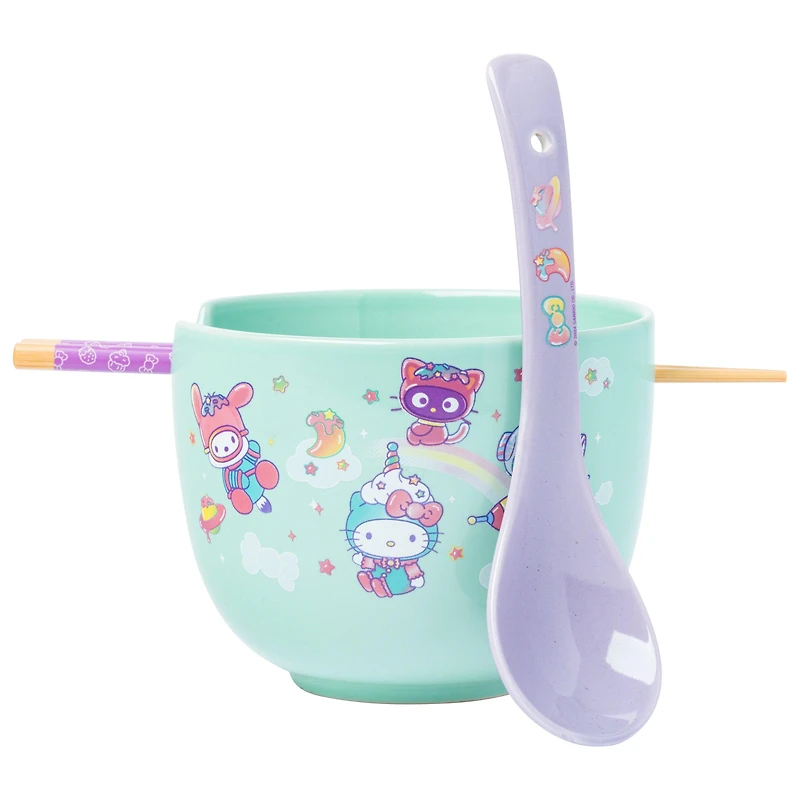 Hello Kitty and Friends Dreamland Space Quad Ceramic Ramen 20oz Bowl with Chopsticks and Spoon