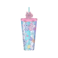 Lilo and Stitch - Stitch and Angel Pastel Pearlescent Plastic Cold 24oz Cup with Lid and Topper Straw