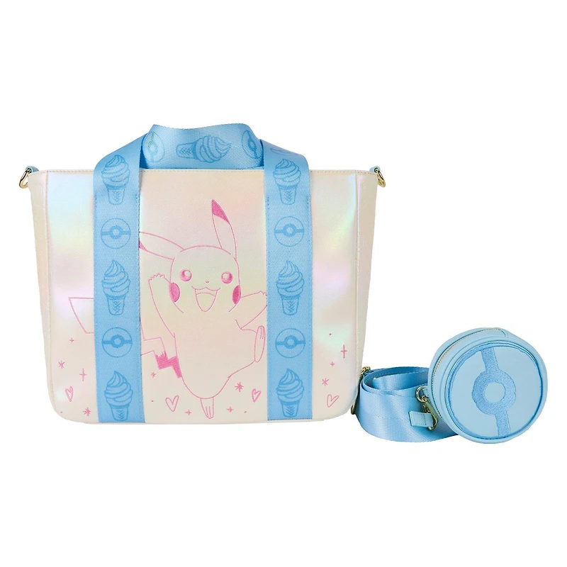 Loungefly Pokemon Iridescent Pikachu Tote Crossbody Bag with Coin Bag