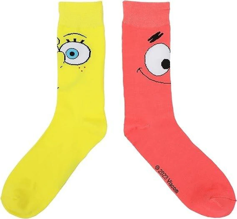 SpongeBob SquarePants - SpongeBob and Patrick Novelty Unisex Crew Sock with 3D Tongues