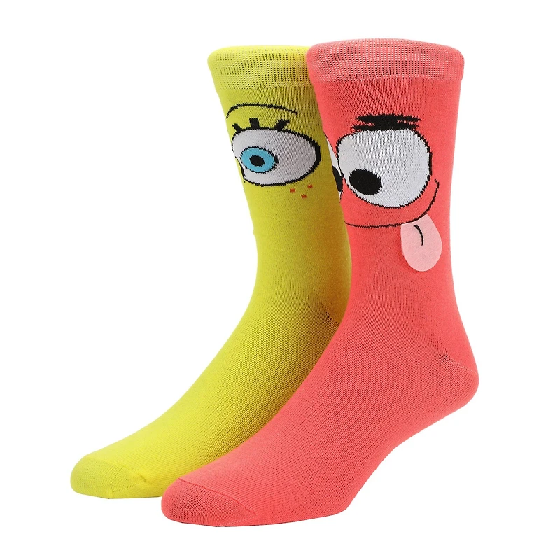 SpongeBob SquarePants - SpongeBob and Patrick Novelty Unisex Crew Sock with 3D Tongues