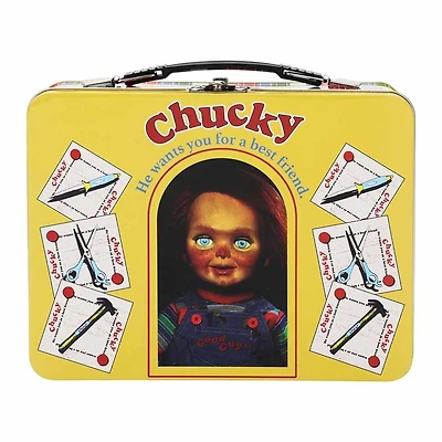 Childs Play Chucky Doll Box Yellow Tin Tote Lunchbox