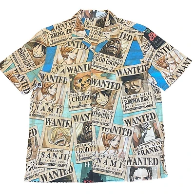 One Piece Wanted Posters Allover Print Woven Button-Up Shirt GameStop Exclusive