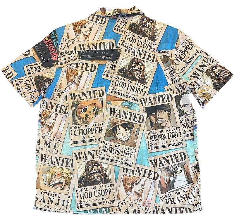 One Piece Wanted Posters Allover Print Woven Button-Up Shirt GameStop Exclusive