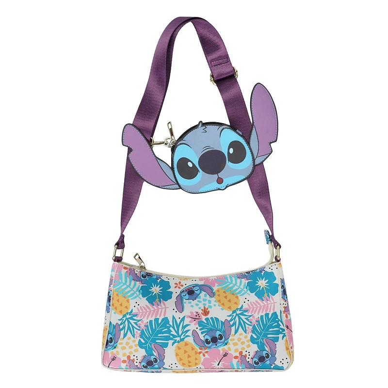 Lilo and Stitch Pineapple Toss Pattern Shoulder Bag with Detachable Stitch Coin Purse