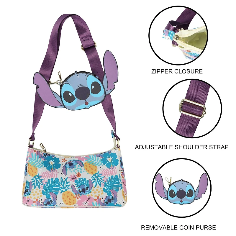 Lilo and Stitch Pineapple Toss Pattern Shoulder Bag with Detachable Stitch Coin Purse