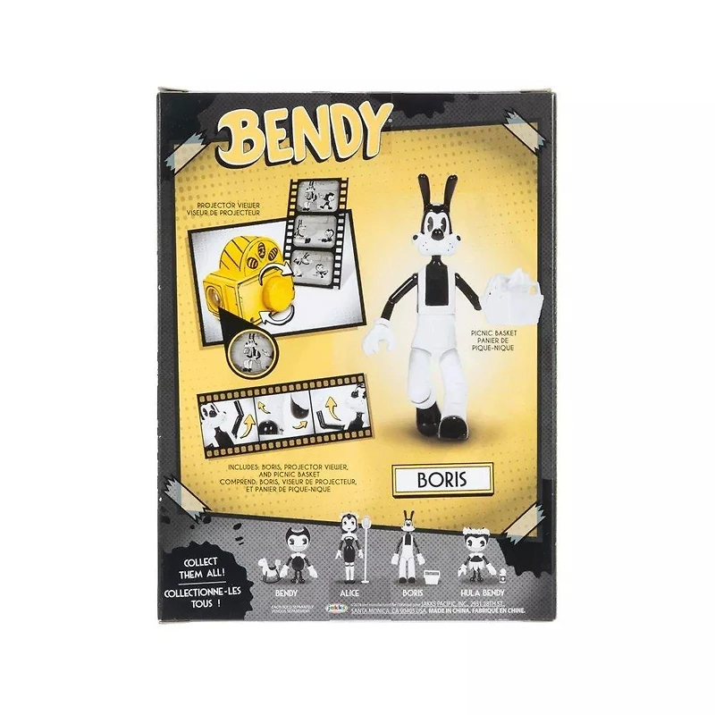 Jakks Pacific Bendy and the Ink Machine Boris 5-in Action Figure with Picnic Basket and Projector