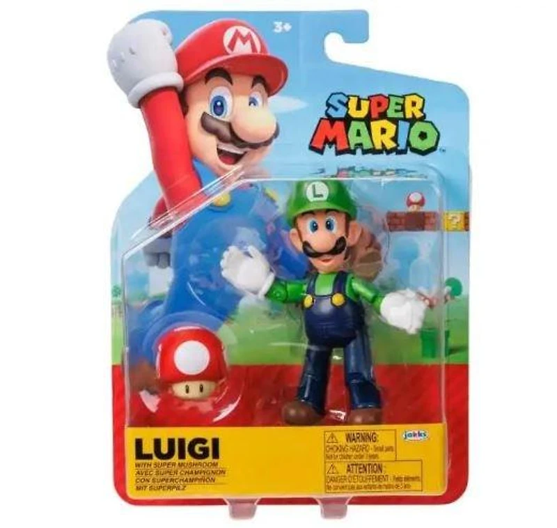 Jakks Pacific Super Mario Luigi (Red Mushroom) 4-in Action Figure