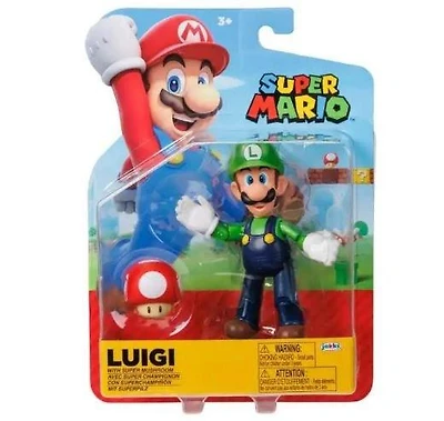 Jakks Pacific Super Mario Luigi (Red Mushroom) 4-in Action Figure