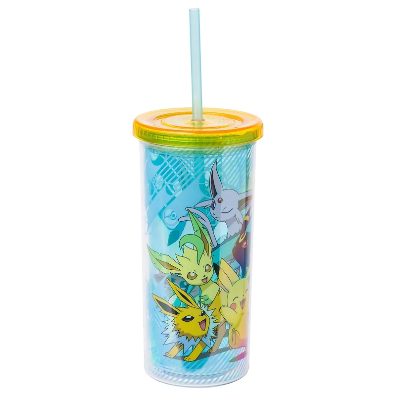 Pokemon Eevee and Pikachu 20oz. Plastic Tall Cold Cup w/ Lid and Straw