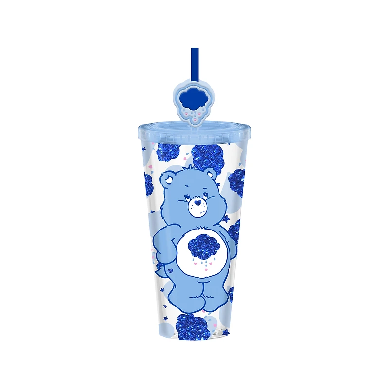 Grumpy Bear Pose Cloud Hearts Glitter 24oz Plastic Cold Cup