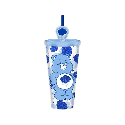 Grumpy Bear Pose Cloud Hearts Glitter 24oz Plastic Cold Cup