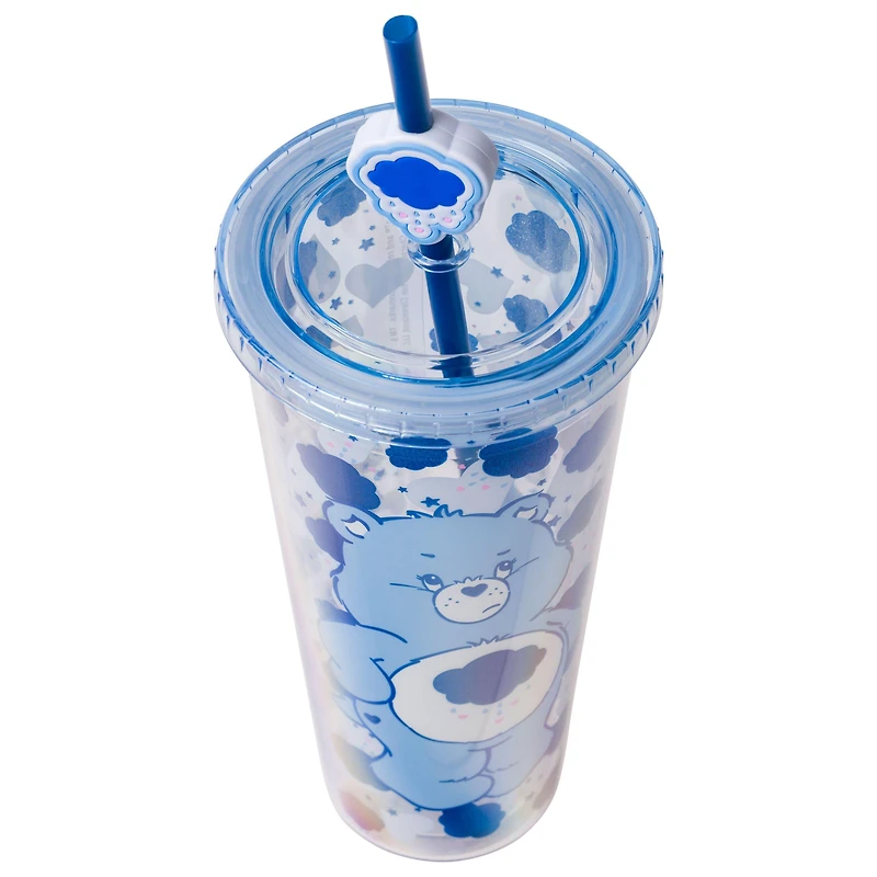 Grumpy Bear Pose Cloud Hearts Glitter 24oz Plastic Cold Cup