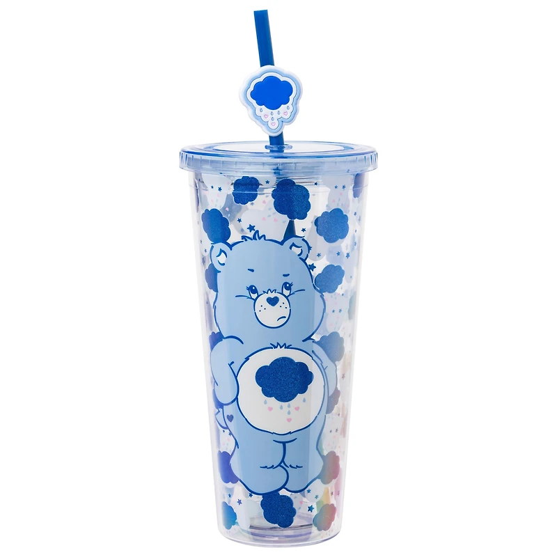 Grumpy Bear Pose Cloud Hearts Glitter 24oz Plastic Cold Cup