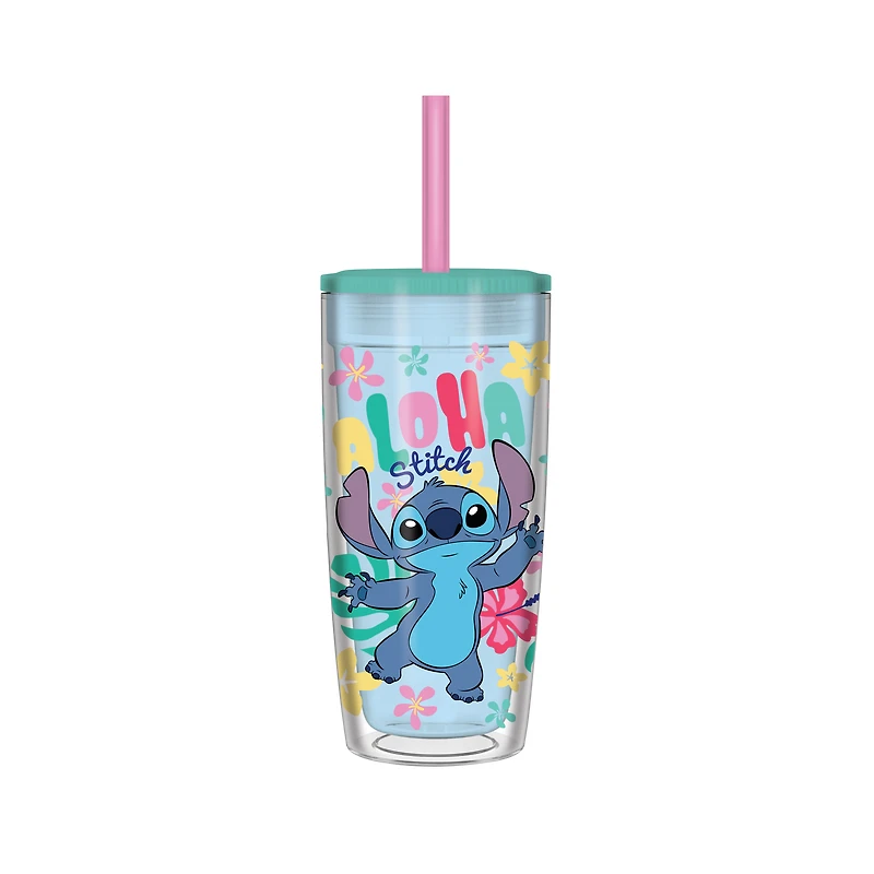 Disney Lilo and Stitch - Stitch Aloha Colorful Spill Resistant Plastic 20oz Tumbler