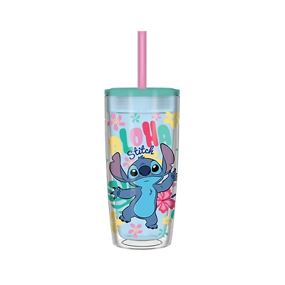 Disney Lilo and Stitch - Stitch Aloha Colorful Spill Resistant Plastic 20oz Tumbler