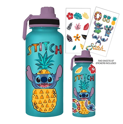 Disney Lilo and Stitch Pineapple 32oz Twist Spout Water Bottle And Sticker Set