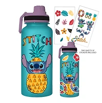 Disney Lilo and Stitch Pineapple 32oz Twist Spout Water Bottle And Sticker Set