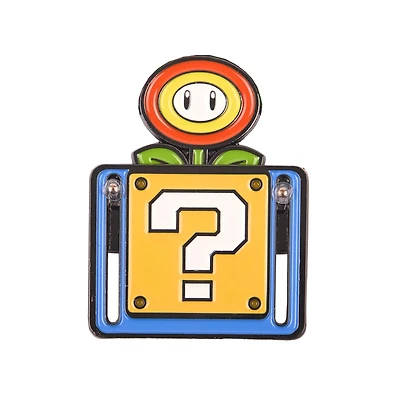 Super Mario Bros. Fire Flower Question Mark Block Sliding Enamel Pin GameStop Exclusive