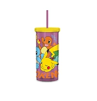 Pokemon Kanto Starters and Pikachu 20oz Plastic Tall Cold Cup with Lid and Straw