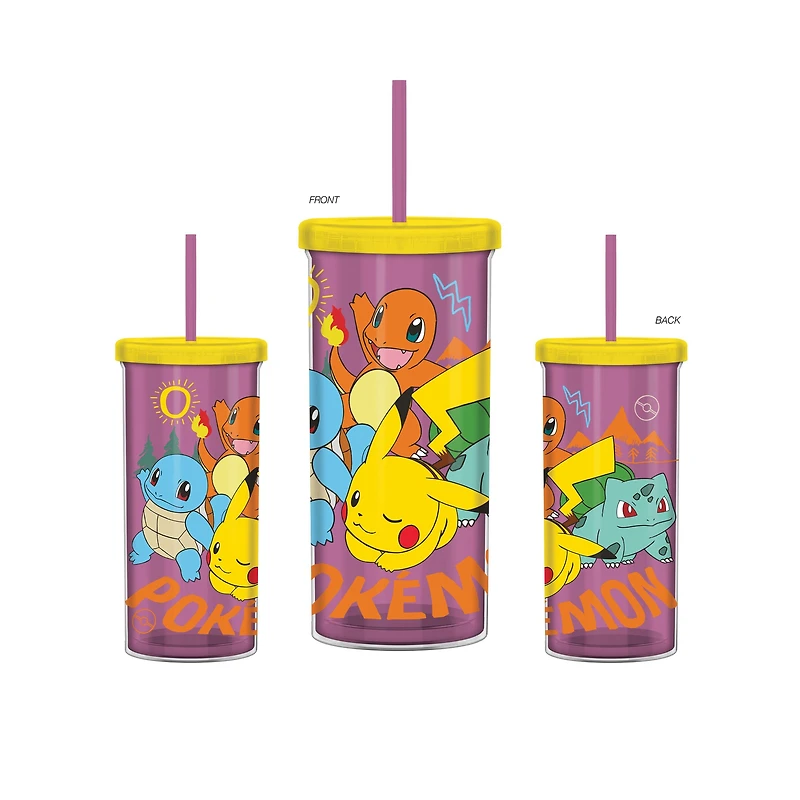 Pokemon Kanto Starters and Pikachu 20oz Plastic Tall Cold Cup with Lid and Straw