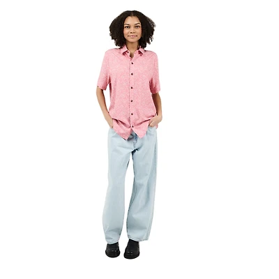 Nintendo Kirby Pink Outline Woven Button-Up Unisex Collared Shirt