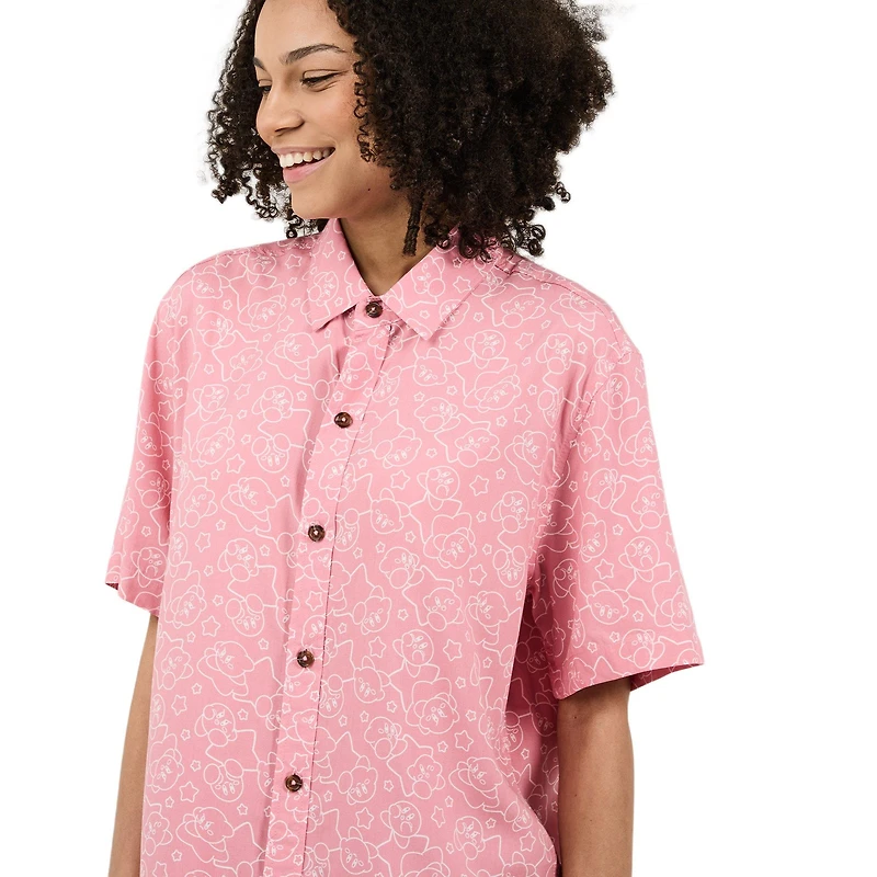 Nintendo Kirby Pink Outline Woven Button-Up Unisex Collared Shirt