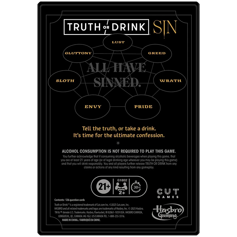 Truth or Drink: Sin Edition Adult Party Game