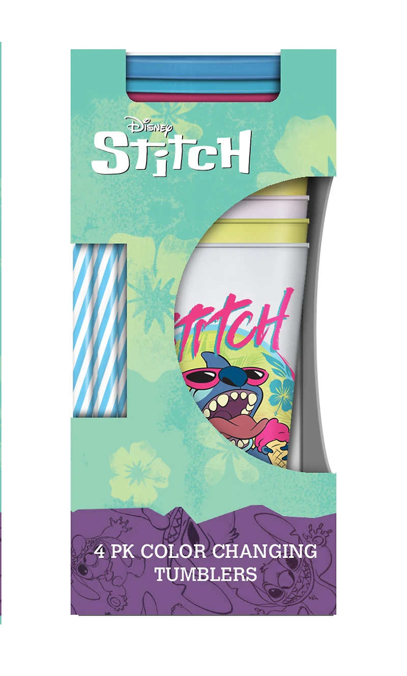 Lilo and Stitch Tropical Character Poses 4 Pack Color Change 24oz Plastic Tumbler
