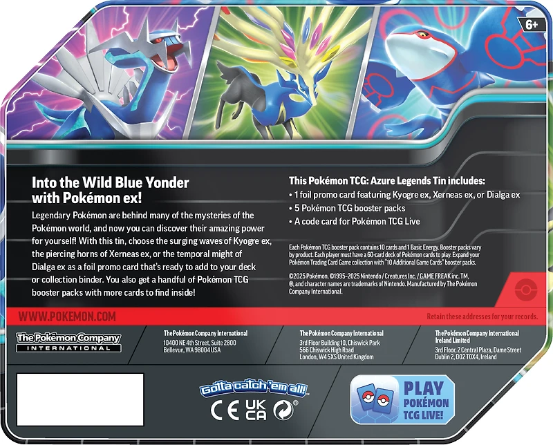 Pokemon Trading Card Game: Azure Legends Tin (Styles May Vary