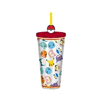 Pokemon Multi-Character Head Toss 24oz Plastic Cold Cup with Lid and Topper Straw