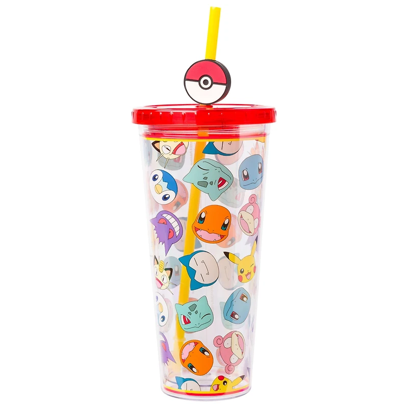 Pokemon Multi-Character Head Toss 24oz Plastic Cold Cup with Lid and Topper Straw