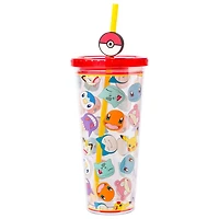 Pokemon Multi-Character Head Toss 24oz Plastic Cold Cup with Lid and Topper Straw