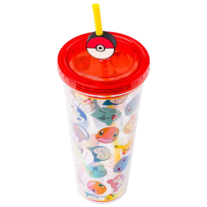 Pokemon Multi-Character Head Toss 24oz Plastic Cold Cup with Lid and Topper Straw