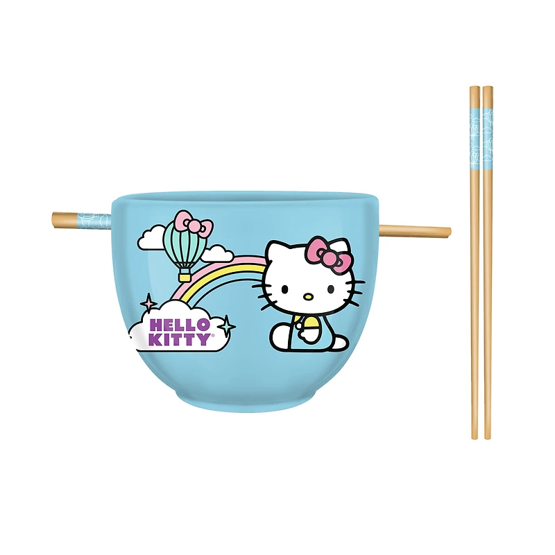 Sanrio Hello Kitty Seize The Moment Rainbow 20oz Ceramic Ramen Bowl with Chopsticks
